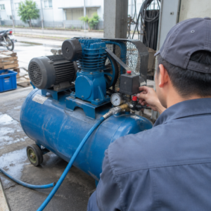 Máy nén khí công nghiệp FAQ đang vận hành trong nhà máy