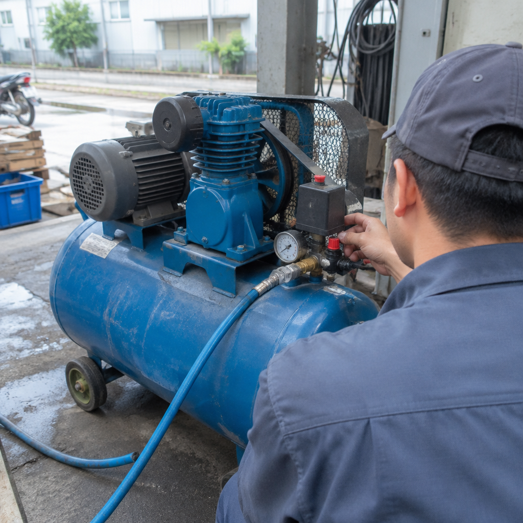 Máy nén khí công nghiệp FAQ đang vận hành trong nhà máy