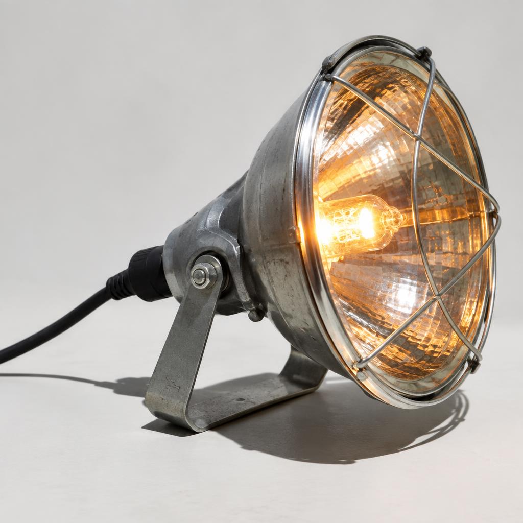Bóng sấy nhiệt halogen công nghiệp đang hoạt động trong một dây chuyền sản xuất