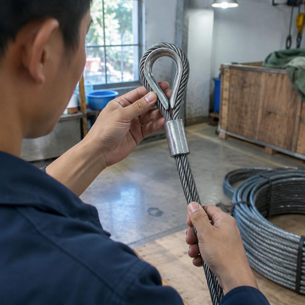 Cáp thép cẩu hàng kẹp chì đang được sử dụng để nâng hạ hàng hóa
