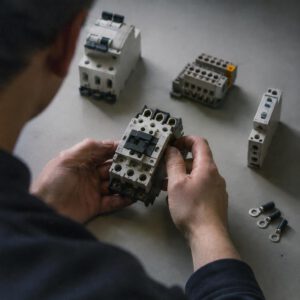 Tổng hợp các linh kiện điện công nghiệp cơ bản như cầu chì, rơ-le, công tắc trong môi trường nhà máy