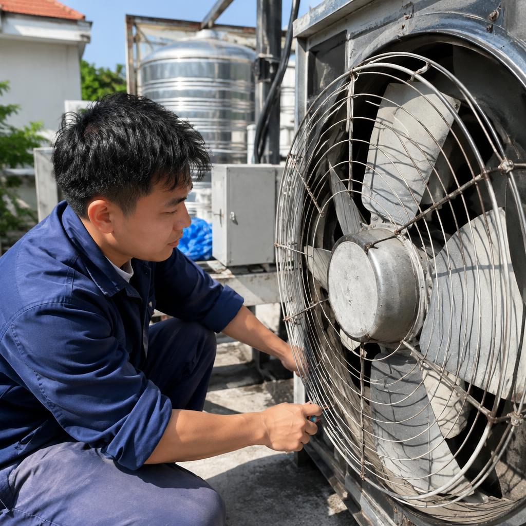 Kiểm tra và bảo trì định kỳ quạt làm mát dầu trong xưởng sản xuất