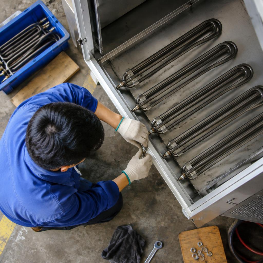 Lắp đặt thanh gia nhiệt chữ U vào hệ thống sấy