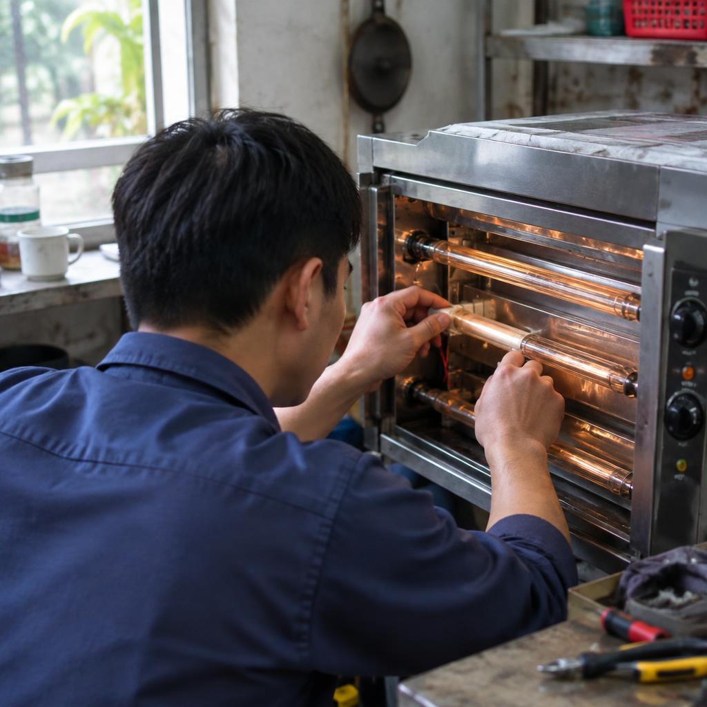 Kỹ thuật viên đang kiểm tra và bảo trì hệ thống sấy công nghiệp